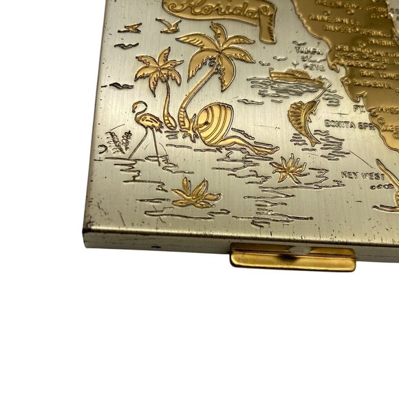 VTG Ritz Florida Compact Souvenir gold tone Powder makeup 1960s Box - Picture 5 of 15